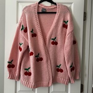 ARULA Pink Cherry Knit Cardigan